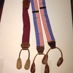 ❤️J. PRESS Striped Red White Blue Leather Tabs Brass Hardware Braces/Suspenders